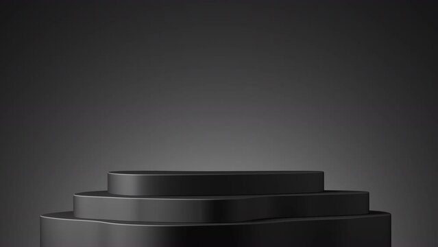 Black 3d empty animation podium. Presentation commercial product  stand, showcase background, black mockup scene