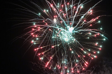 Fireworks close up photo. Fireworks light up the sky with dazzling display of various colors.