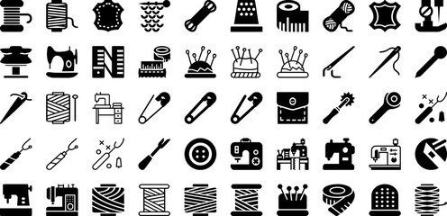 Sewing Icon Set Isolated Silhouette Solid Icons With Needle, Fashion, Vector, Thread, Textile, Sewing, Icon Infographic Simple Vector Illustration - obrazy, fototapety, plakaty