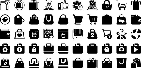 Shopping Icon Set Isolated Silhouette Solid Icons With Set, Vector, Symbol, Web, Online, Shop, Icon Infographic Simple Vector Illustration