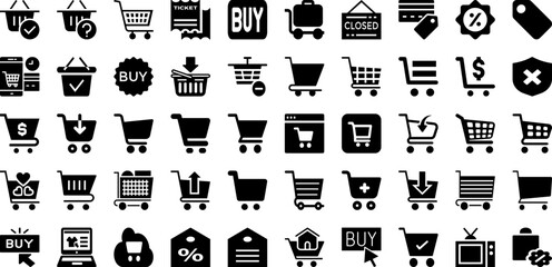 Shopping Icon Set Isolated Silhouette Solid Icons With Icon, Web, Symbol, Vector, Online, Shop, Set Infographic Simple Vector Illustration