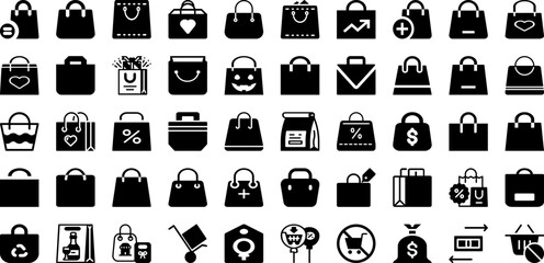 Shopping Icon Set Isolated Silhouette Solid Icons With Online, Symbol, Web, Icon, Set, Vector, Shop Infographic Simple Vector Illustration