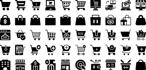 Shopping Icon Set Isolated Silhouette Solid Icons With Online, Shop, Symbol, Set, Vector, Web, Icon Infographic Simple Vector Illustration