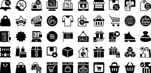 Shopping Icon Set Isolated Silhouette Solid Icons With Icon, Set, Vector, Symbol, Online, Web, Shop Infographic Simple Vector Illustration