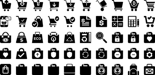 Shopping Icon Set Isolated Silhouette Solid Icons With Vector, Shop, Online, Icon, Set, Web, Symbol Infographic Simple Vector Illustration