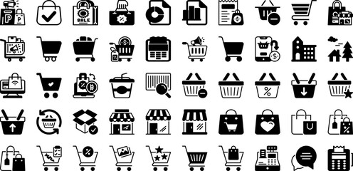 Shopping Icon Set Isolated Silhouette Solid Icons With Symbol, Set, Vector, Web, Shop, Icon, Online Infographic Simple Vector Illustration