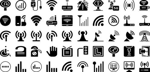 Signal Icon Set Isolated Silhouette Solid Icons With Signal, Technology, Mobile, Vector, Symbol, Icon, Set Infographic Simple Vector Illustration