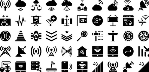 Signal Icon Set Isolated Silhouette Solid Icons With Symbol, Vector, Set, Technology, Mobile, Signal, Icon Infographic Simple Vector Illustration