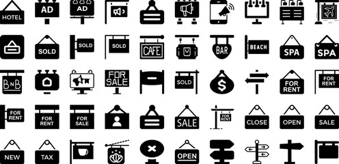 Signboard Icon Set Isolated Silhouette Solid Icons With Illustration, Signboard, Vector, Icon, Symbol, Design, Sign Infographic Simple Vector Illustration © Arju