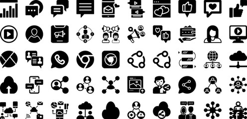 Social Icon Set Isolated Silhouette Solid Icons With Business, Set, Icon, Symbol, Internet, Social, Vector Infographic Simple Vector Illustration