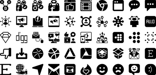 Social Icon Set Isolated Silhouette Solid Icons With Symbol, Vector, Business, Icon, Set, Social, Internet Infographic Simple Vector Illustration