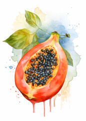 papaya watercolor fruit on white background ai generative 