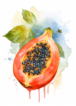recommend clip art: papaya watercolor fruit on white background ai generative 