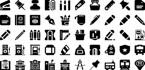 Station Icon Set Isolated Silhouette Solid Icons With Symbol, Sign, Icon, Line, Outline, Station, Set Infographic Simple Vector Illustration