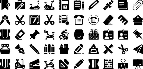 Stationary Icon Set Isolated Silhouette Solid Icons With Design, Stationary, Vector, Symbol, Illustration, Icon, Set Infographic Simple Vector Illustration