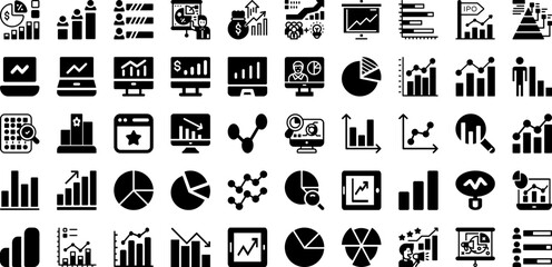 Statistics Icon Set Isolated Silhouette Solid Icons With Data, Icon, Graph, Symbol, Chart, Vector, Business Infographic Simple Vector Illustration