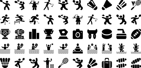 Sports Icon Set Isolated Silhouette Solid Icons With Icon, Vector, Symbol, Set, Tennis, Sport, Football Infographic Simple Vector Illustration