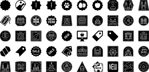 Sticker Icon Set Isolated Silhouette Solid Icons With Sticker, Icon, Vector, Label, Isolated, Set, Design Infographic Simple Vector Illustration