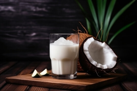 Tropical coconut juice cocktail drink (generative AI)