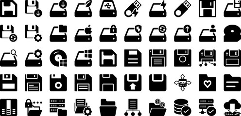 Storage Icon Set Isolated Silhouette Solid Icons With Outline, Storage, Set, Symbol, Icon, Line, Vector Infographic Simple Vector Illustration