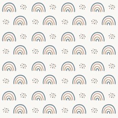 Seamless background rainbow gender neutral baby pattern. Kids nursery wallpaper or boho fashion all over print.