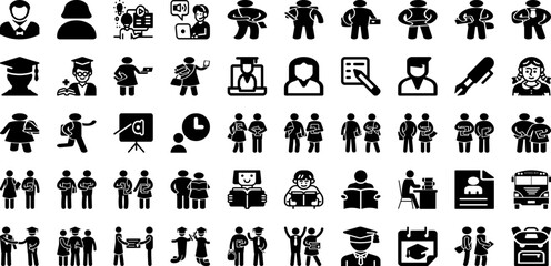 Student Icon Set Isolated Silhouette Solid Icons With Study, Icon, Vector, School, University, Student, Education Infographic Simple Vector Illustration