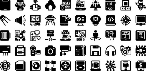 Technology Icon Set Isolated Silhouette Solid Icons With Technology, Tech, Vector, Illustration, Symbol, Internet, Icon Infographic Simple Vector Illustration