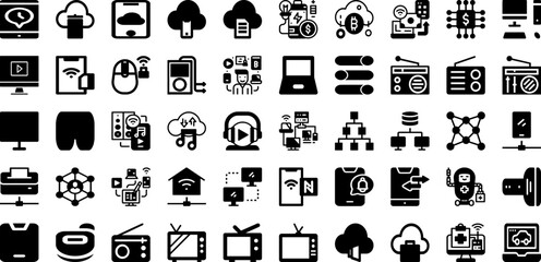 Technology Icon Set Isolated Silhouette Solid Icons With Technology, Internet, Icon, Symbol, Vector, Illustration, Tech Infographic Simple Vector Illustration