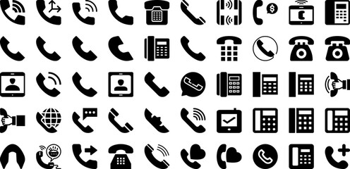 Telephone Icon Set Isolated Silhouette Solid Icons With Telephone, Communication, Phone, Icon, Vector, Business, Mobile Infographic Simple Vector Illustration