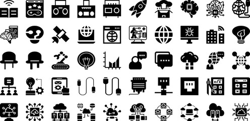 Technology Icon Set Isolated Silhouette Solid Icons With Vector, Symbol, Icon, Tech, Technology, Illustration, Internet Infographic Simple Vector Illustration
