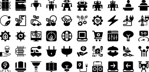 Technology Icon Set Isolated Silhouette Solid Icons With Vector, Internet, Illustration, Icon, Tech, Technology, Symbol Infographic Simple Vector Illustration