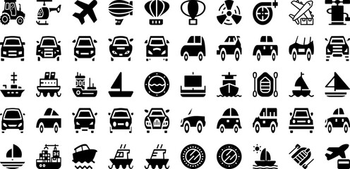 Transport Icon Set Isolated Silhouette Solid Icons With Symbol, Transport, Icon, Transportation, Vector, Set, Travel Infographic Simple Vector Illustration