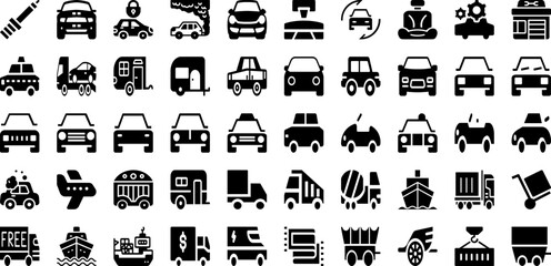 Transportation Icon Set Isolated Silhouette Solid Icons With Vector, Transportation, Icon, Symbol, Transport, Set, Travel Infographic Simple Vector Illustration