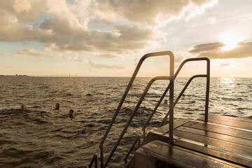 Friends swimming in sea