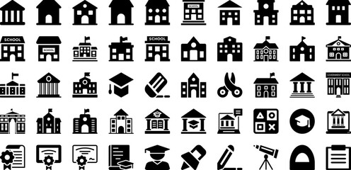 University Icon Set Isolated Silhouette Solid Icons With Illustration, Set, University, School, Vector, Education, Icon Infographic Simple Vector Illustration