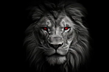 black and white lion with red eyes- made with generative ai