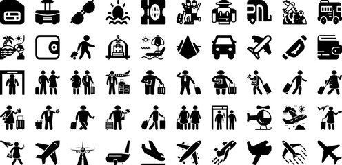 Travel Icon Set Isolated Silhouette Solid Icons With Tourism, Airplane, Travel, Illustration, Vector, Icon, Set Infographic Simple Vector Illustration