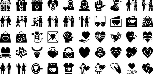Valentine Icon Set Isolated Silhouette Solid Icons With Heart, Symbol, Icon, Valentine, Vector, Love, Decoration Infographic Simple Vector Illustration