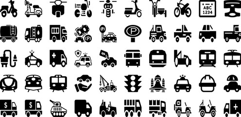 Vehicle Icon Set Isolated Silhouette Solid Icons With Transport, Vehicle, Transportation, Icon, Line, Car, Symbol Infographic Simple Vector Illustration
