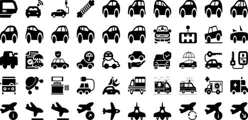 Vehicle Icon Set Isolated Silhouette Solid Icons With Vehicle, Symbol, Icon, Transportation, Car, Line, Transport Infographic Simple Vector Illustration
