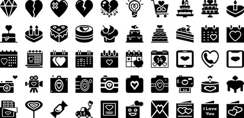 Valentine Icon Set Isolated Silhouette Solid Icons With Decoration, Vector, Love, Valentine, Heart, Icon, Symbol Infographic Simple Vector Illustration