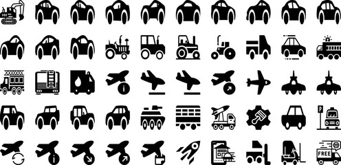 Vehicle Icon Set Isolated Silhouette Solid Icons With Vehicle, Symbol, Car, Icon, Line, Transport, Transportation Infographic Simple Vector Illustration