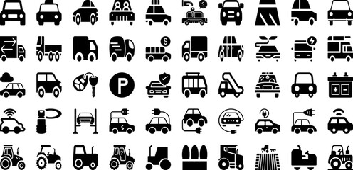 Vehicle Icon Set Isolated Silhouette Solid Icons With Symbol, Line, Vehicle, Transportation, Car, Transport, Icon Infographic Simple Vector Illustration