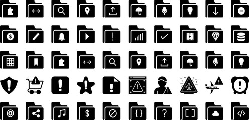 Warning Icon Set Isolated Silhouette Solid Icons With Information, Icon, Alert, Mark, Safety, Attention, Danger Infographic Simple Vector Illustration