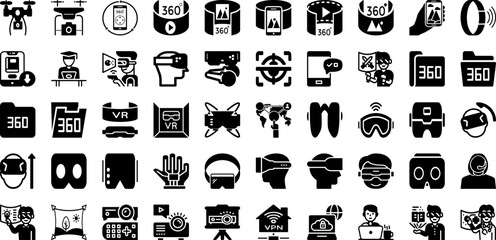 Virtual Icon Set Isolated Silhouette Solid Icons With Virtual, Video, Digital, Technology, Icon, Communication, Vector Infographic Simple Vector Illustration