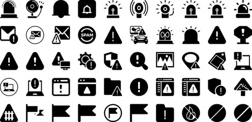 Warning Icon Set Isolated Silhouette Solid Icons With Information, Attention, Mark, Alert, Safety, Icon, Danger Infographic Simple Vector Illustration
