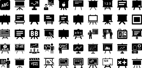 Whiteboard Icon Set Isolated Silhouette Solid Icons With Icon, Presentation, Illustration, Board, Vector, Business, Whiteboard Infographic Simple Vector Illustration