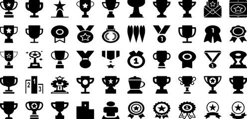 Winner Icon Set Isolated Silhouette Solid Icons With Icon, Sign, Success, Achievement, Symbol, Winner, Vector Infographic Simple Vector Illustration