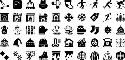 Winter Icon Set Isolated Silhouette Solid Icons With Icon, Snow, Season, Winter, Cold, Set, Vector Infographic Simple Vector Illustration
