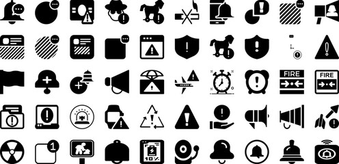 Alert Icon Set Isolated Silhouette Solid Icons With Signal, Sign, Attention, Icon, Alarm, Alert, Message Infographic Simple Vector Illustration